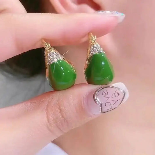 Tall And Elegant High Sense Red Green Dripping Oil Rhinestone Earrings WEM Support (www.WEM.support)