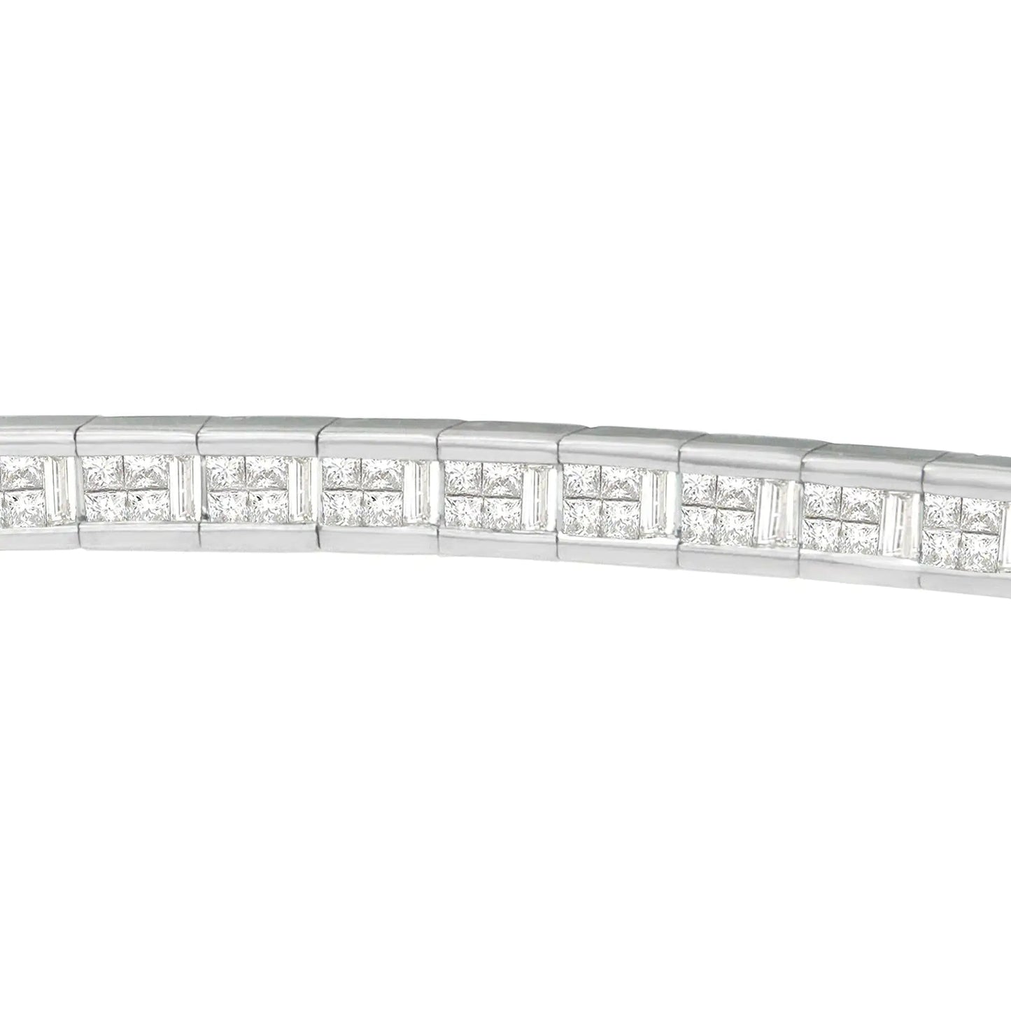 14K White Gold Princess and Baguette Cut Diamond Eternity Bracelet (4 3/8 cttw, G-H Color, VS1-VS2 Clarity) WEM Support (www.WEM.support)