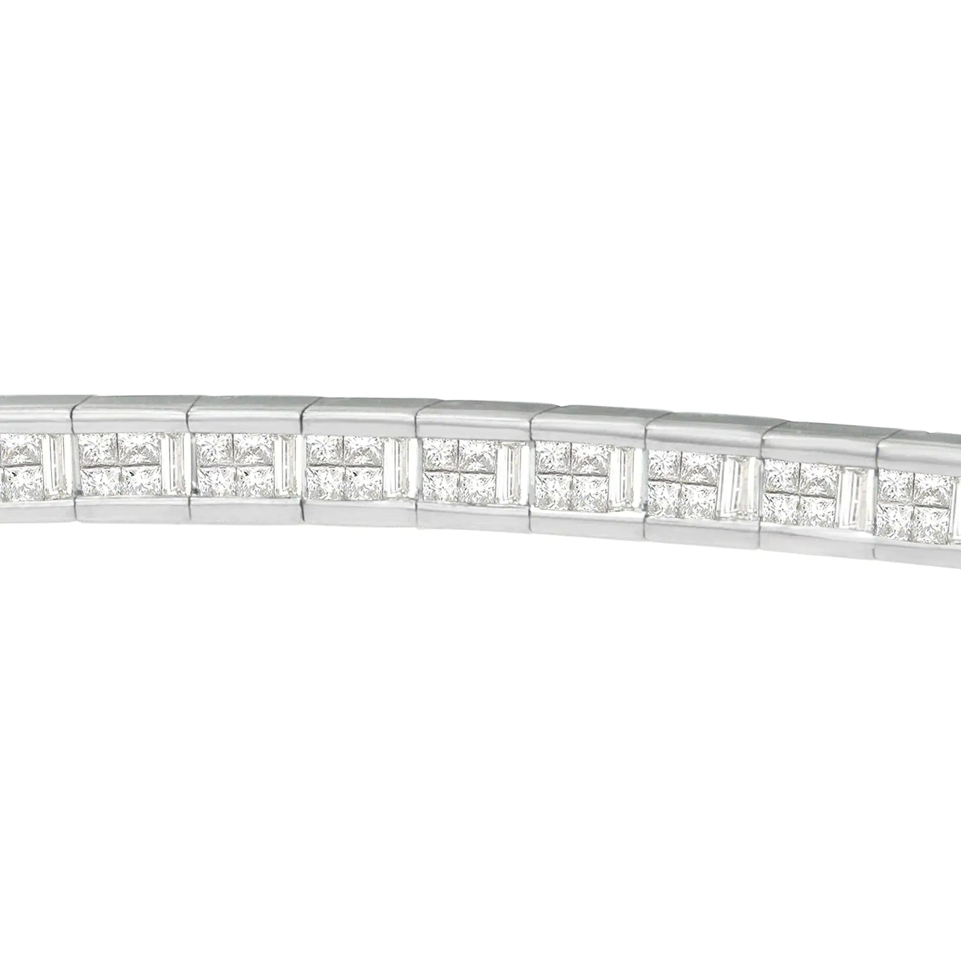 14K White Gold Princess and Baguette Cut Diamond Eternity Bracelet (4 3/8 cttw, G-H Color, VS1-VS2 Clarity) WEM Support (www.WEM.support)