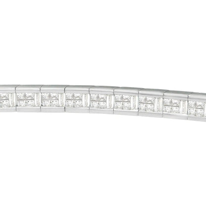 14K White Gold Princess and Baguette Cut Diamond Eternity Bracelet (4 3/8 cttw, G-H Color, VS1-VS2 Clarity) WEM Support (www.WEM.support)