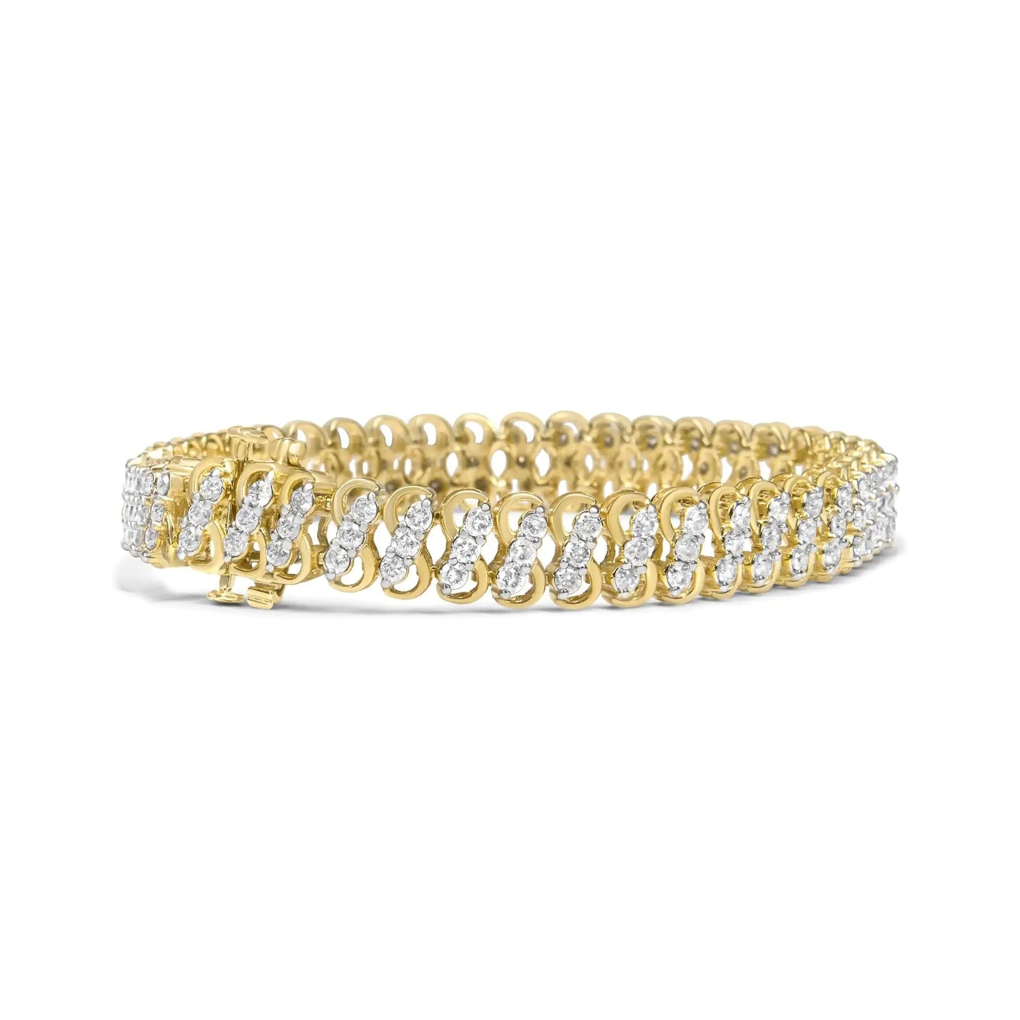 10K Yellow Gold 4.0 Cttw Diamond Triple Row Infinity 7" "S" Link Tennis Bracelet (J-K Color, I2-I3 Clarity) WEM Support (www.WEM.support)