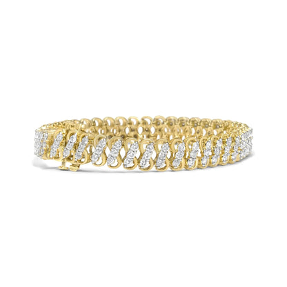 10K Yellow Gold 4.0 Cttw Diamond Triple Row Infinity 7" "S" Link Tennis Bracelet (J-K Color, I2-I3 Clarity) WEM Support (www.WEM.support)