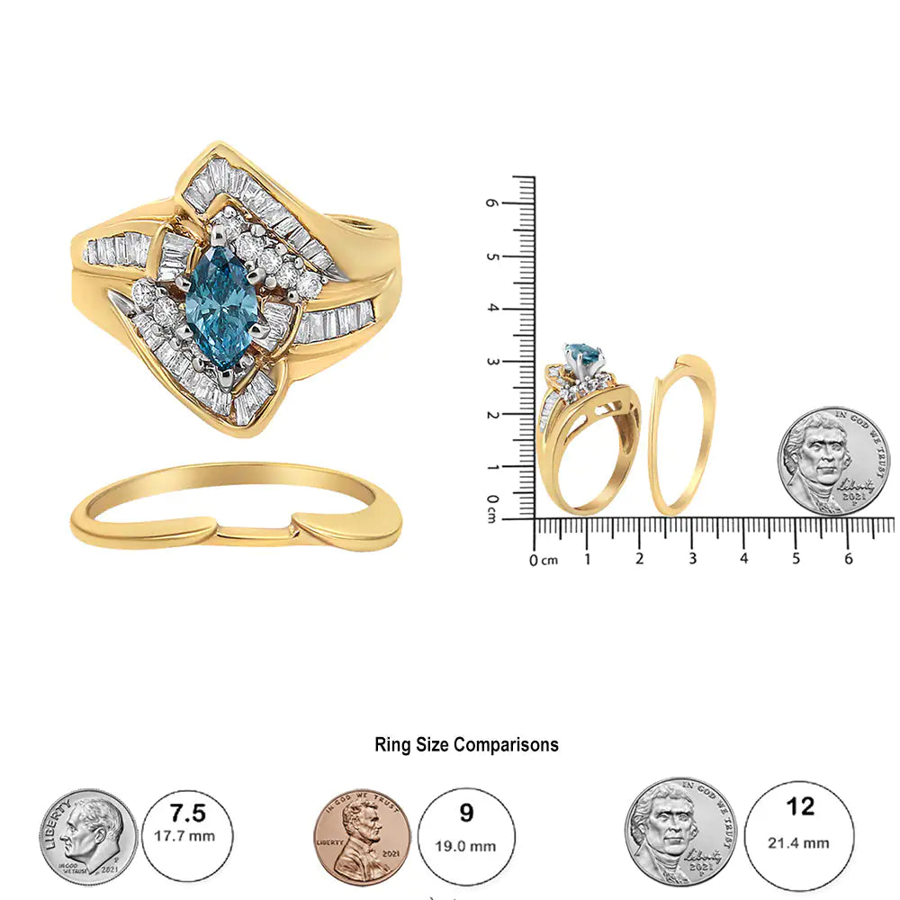 14K Yellow and White Gold 1 1/4 Cttw Treated Blue Diamond Cocktail Ring Set (H-I Color, SI1-SI2 Clarity) WEM Support (www.WEM.support)