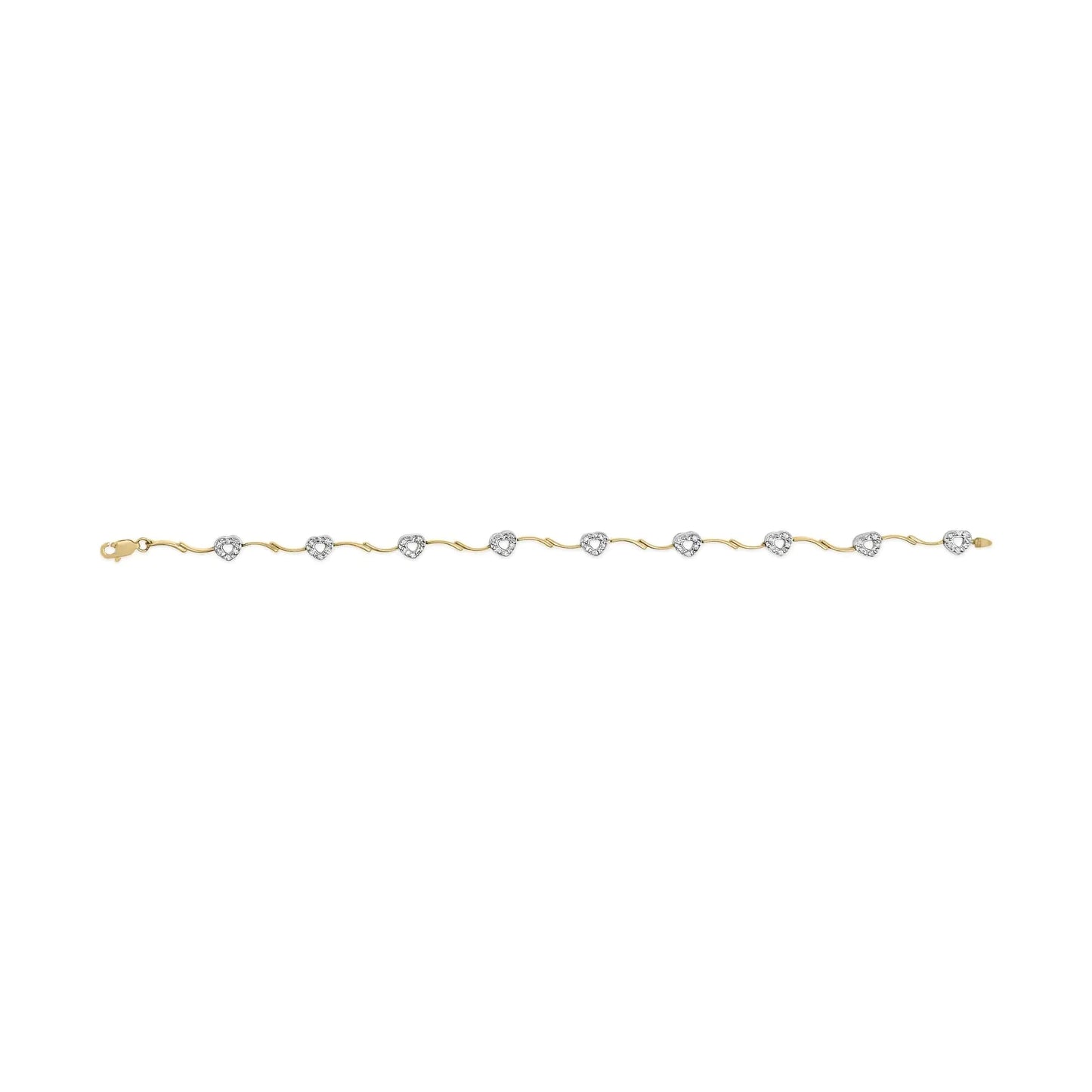 10k Two-Tone Gold 1/3 Cttw Diamond Pave Set Heart S-Link 7.25" Bracelet (I-J Color, I2-I3 Clarity) WEM Support (www.WEM.support)