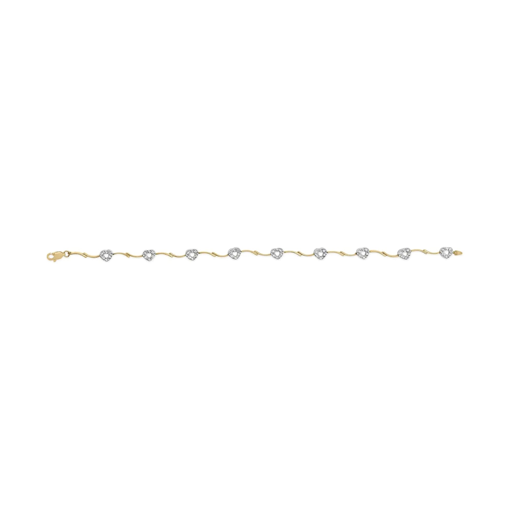 10k Two-Tone Gold 1/3 Cttw Diamond Pave Set Heart S-Link 7.25" Bracelet (I-J Color, I2-I3 Clarity) WEM Support (www.WEM.support)