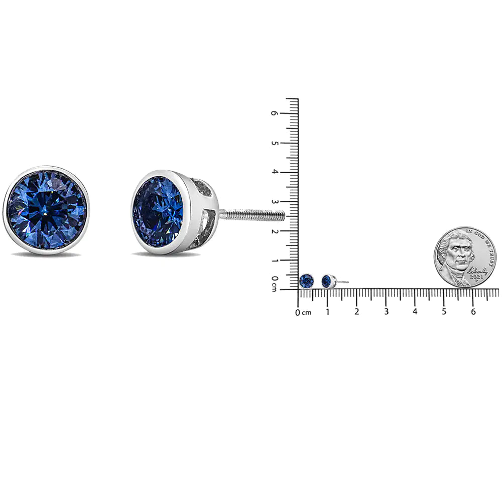 14K Weißgold 1,0 Cttw Blauer Laborgezüchteter Diamant Schraubverschluss Klassischer Bezel Solitär Ohrstecker (Blaue Farbe, VS2-SI1 Reinheit) WEM Support (www.WEM.support)