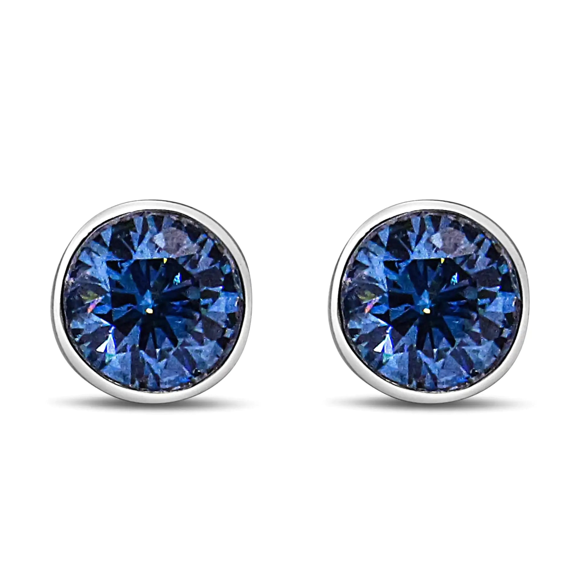 14K Weißgold 1,0 Cttw Blauer Laborgezüchteter Diamant Schraubverschluss Klassischer Bezel Solitär Ohrstecker (Blaue Farbe, VS2-SI1 Reinheit) WEM Support (www.WEM.support)