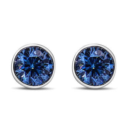 14K Weißgold 1,0 Cttw Blauer Laborgezüchteter Diamant Schraubverschluss Klassischer Bezel Solitär Ohrstecker (Blaue Farbe, VS2-SI1 Reinheit) WEM Support (www.WEM.support)