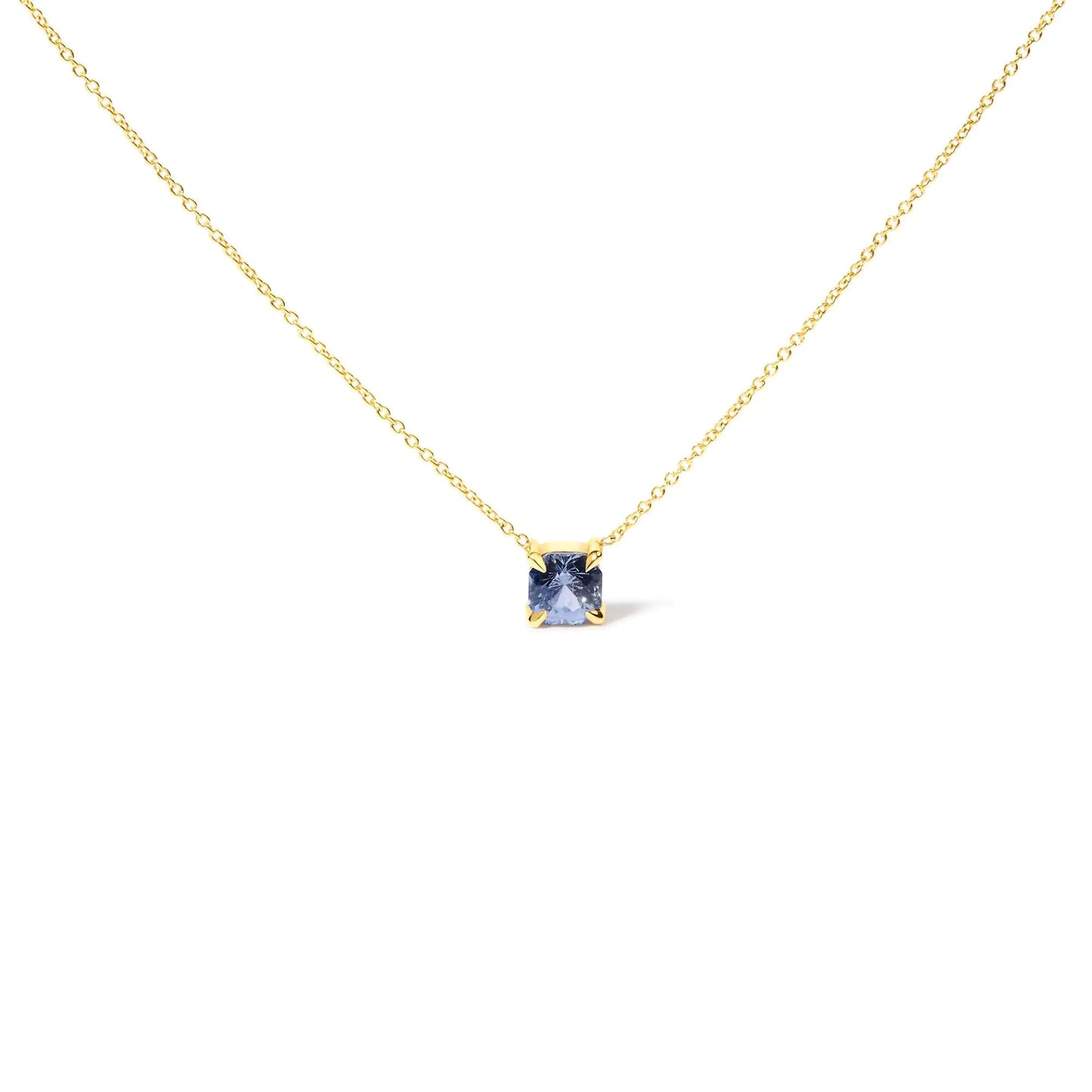14k Yellow Gold 4/5 Cttw Natural Cushion Cut Blue Sapphire Solitaire Pendant Necklace - 15-16 Inches Adjustable WEM Support (www.WEM.support)