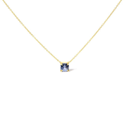 14k Yellow Gold 4/5 Cttw Natural Cushion Cut Blue Sapphire Solitaire Pendant Necklace - 15-16 Inches Adjustable WEM Support (www.WEM.support)