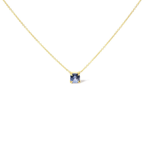 14k Yellow Gold 4/5 Cttw Natural Cushion Cut Blue Sapphire Solitaire Pendant Necklace - 15-16 Inches Adjustable WEM Support (www.WEM.support)