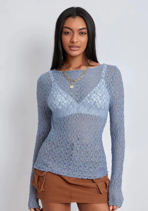 Women's Wave-Lace Mesh Blouse HejK.com Marketplace LLC