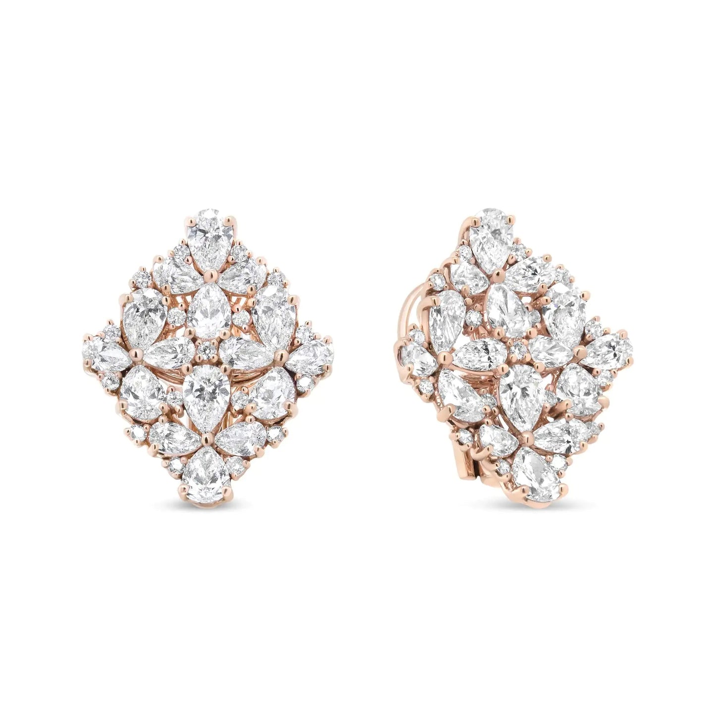 18K Rose Gold 8 1/3 Cttw Pear and Round Diamond Floral Cluster Omega Earrings (F-G Color, VS1-VS2 Clarity) WEM Support (www.WEM.support)