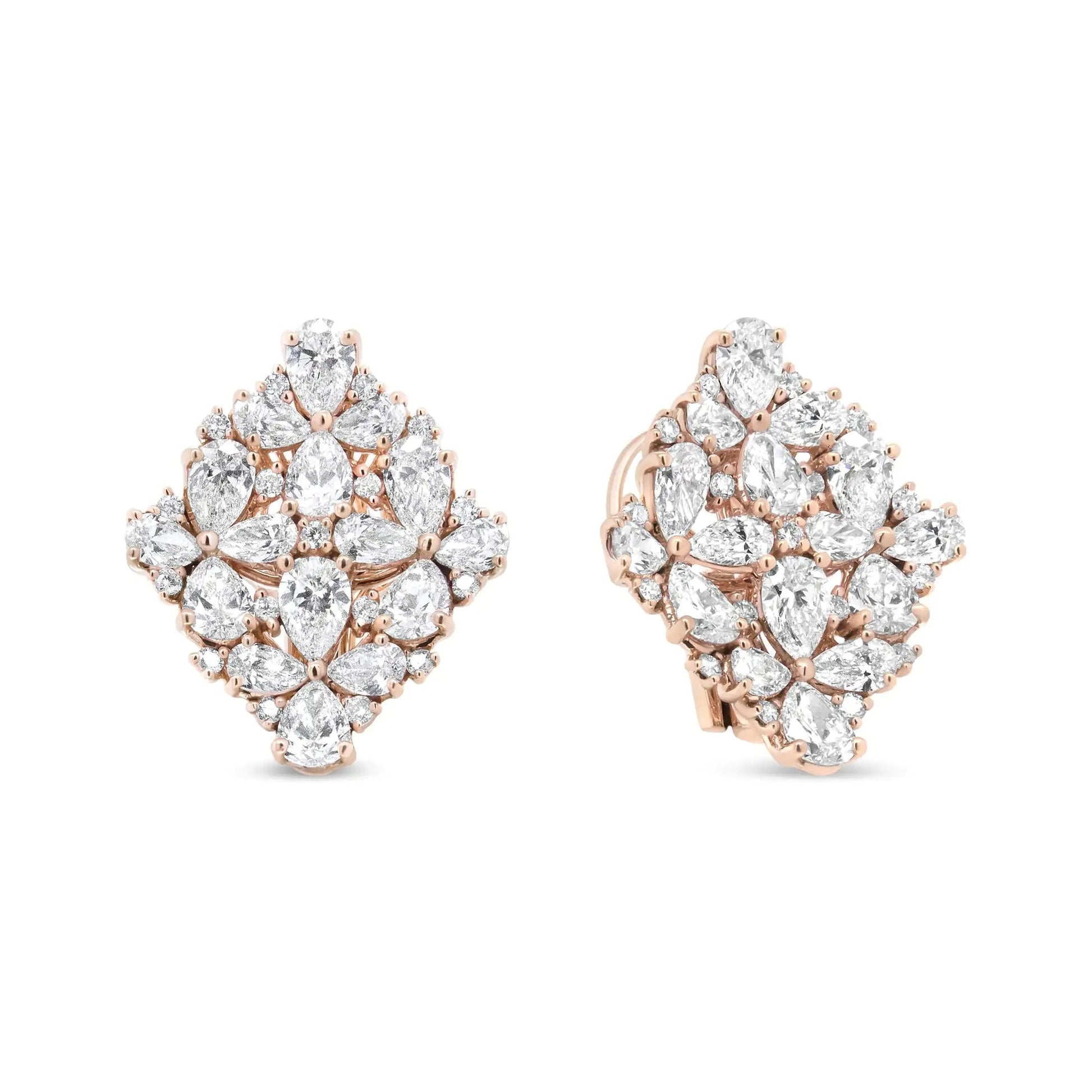 18K Rose Gold 8 1/3 Cttw Pear and Round Diamond Floral Cluster Omega Earrings (F-G Color, VS1-VS2 Clarity) WEM Support (www.WEM.support)