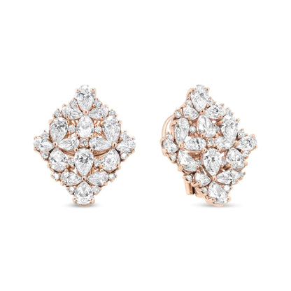 18K Rose Gold 8 1/3 Cttw Pear and Round Diamond Floral Cluster Omega Earrings (F-G Color, VS1-VS2 Clarity) WEM Support (www.WEM.support)