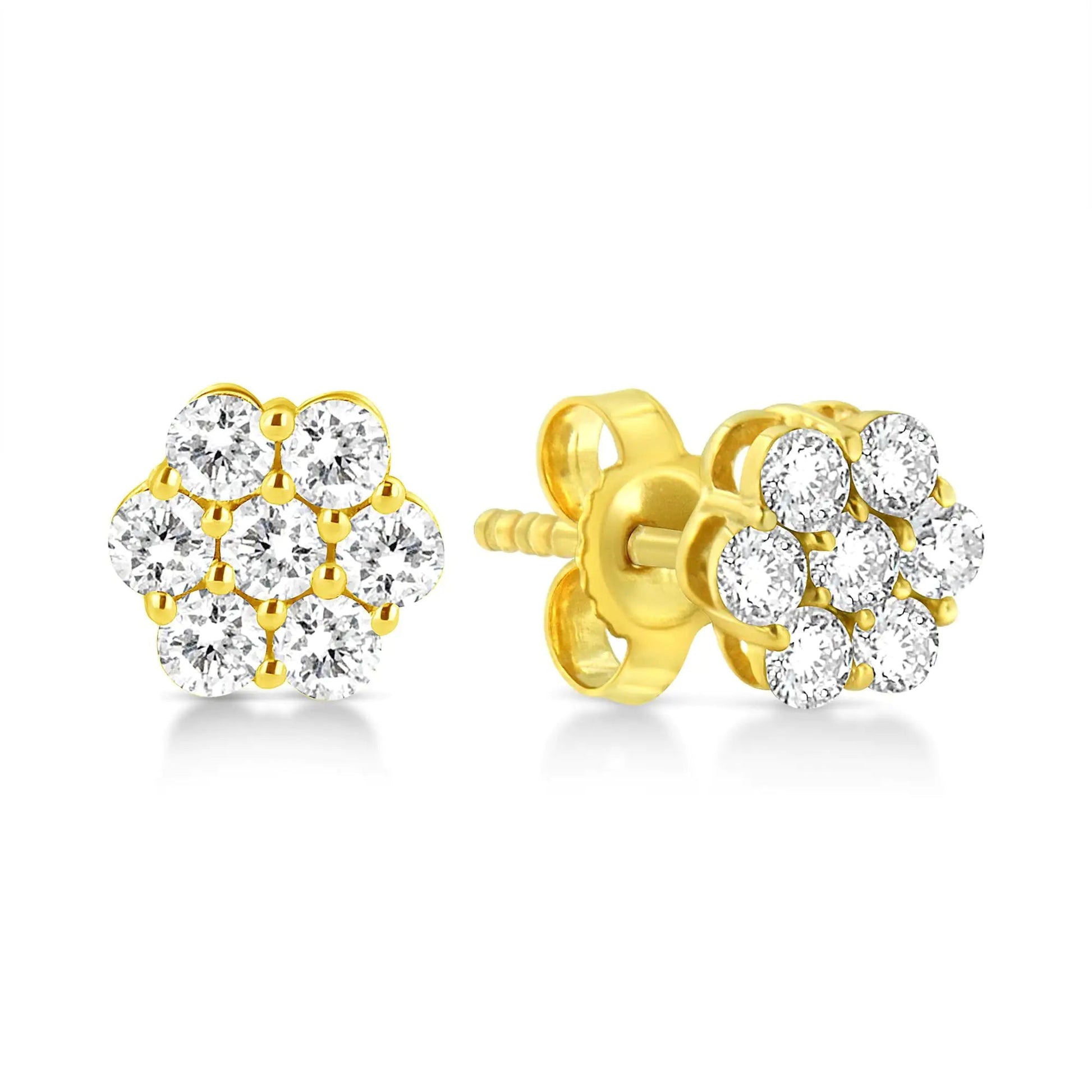 14K Yellow Gold 1/2 Cttw Brilliant Round Cut Diamond Floral Cluster Stud Earrings with Pushbacks (J-K Color, VS2-SI1 Clarity) WEM Support (www.WEM.support)