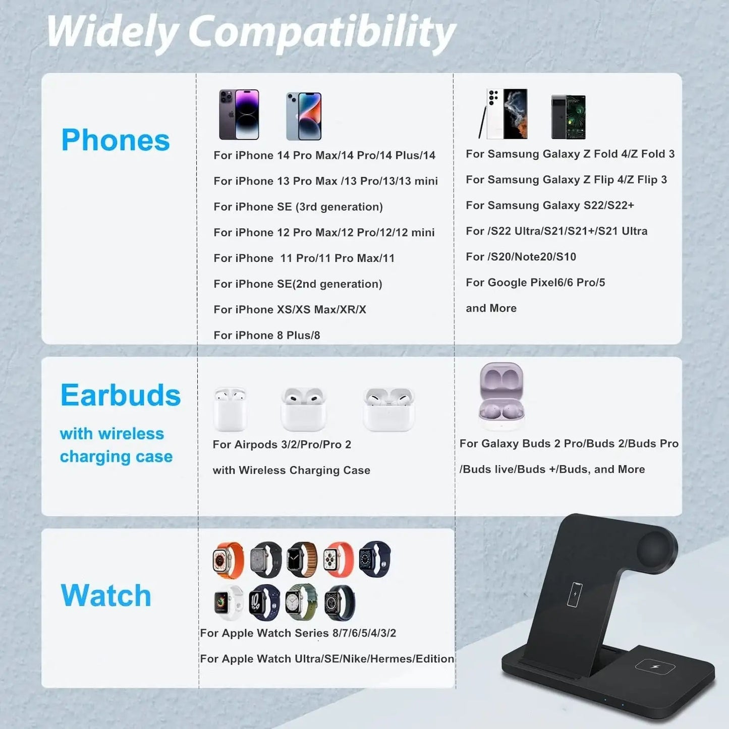 3In1 Wireless Fast Charger Dock Station WEM Support (www.WEM.support)