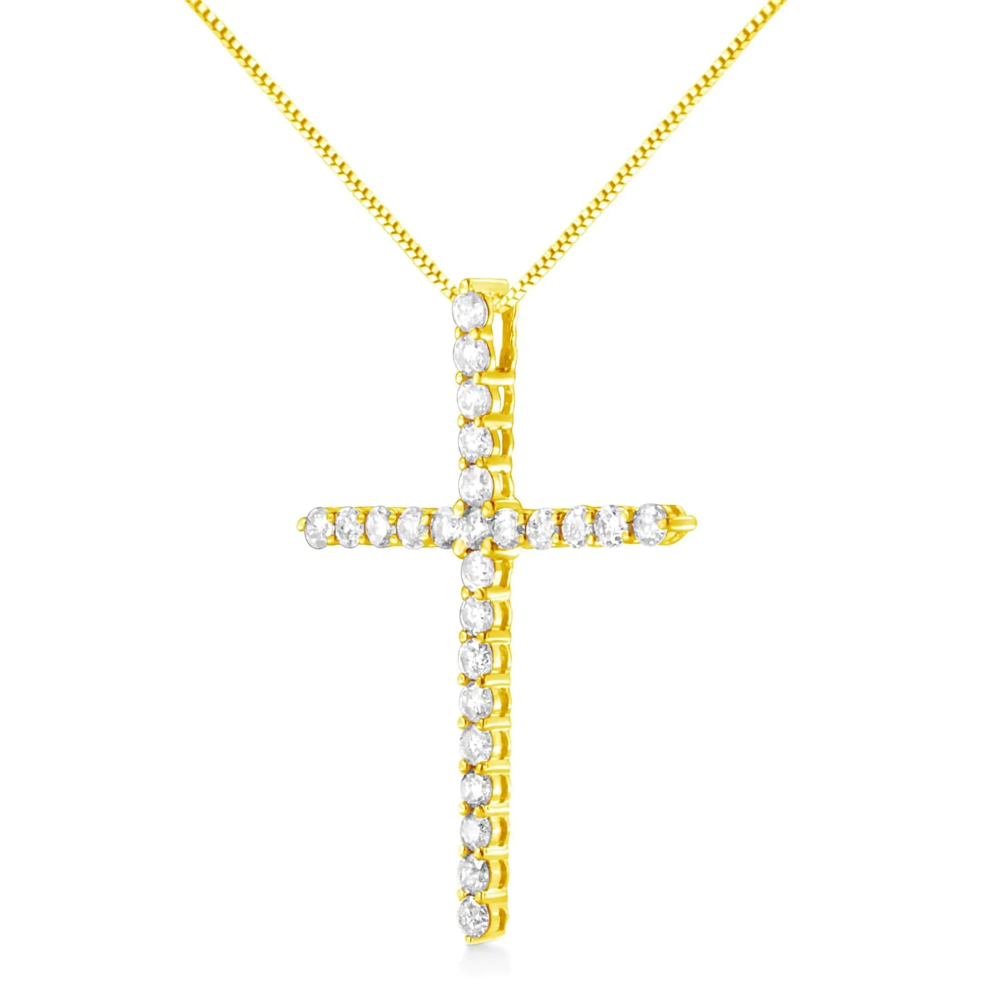10K Yellow Gold 2.0 Cttw Round Brilliant Cut Diamond Cross Pendant Necklace with Box Chain (J-K Color, I2-I3 Clarity) - 18" WEM Support (www.WEM.support)