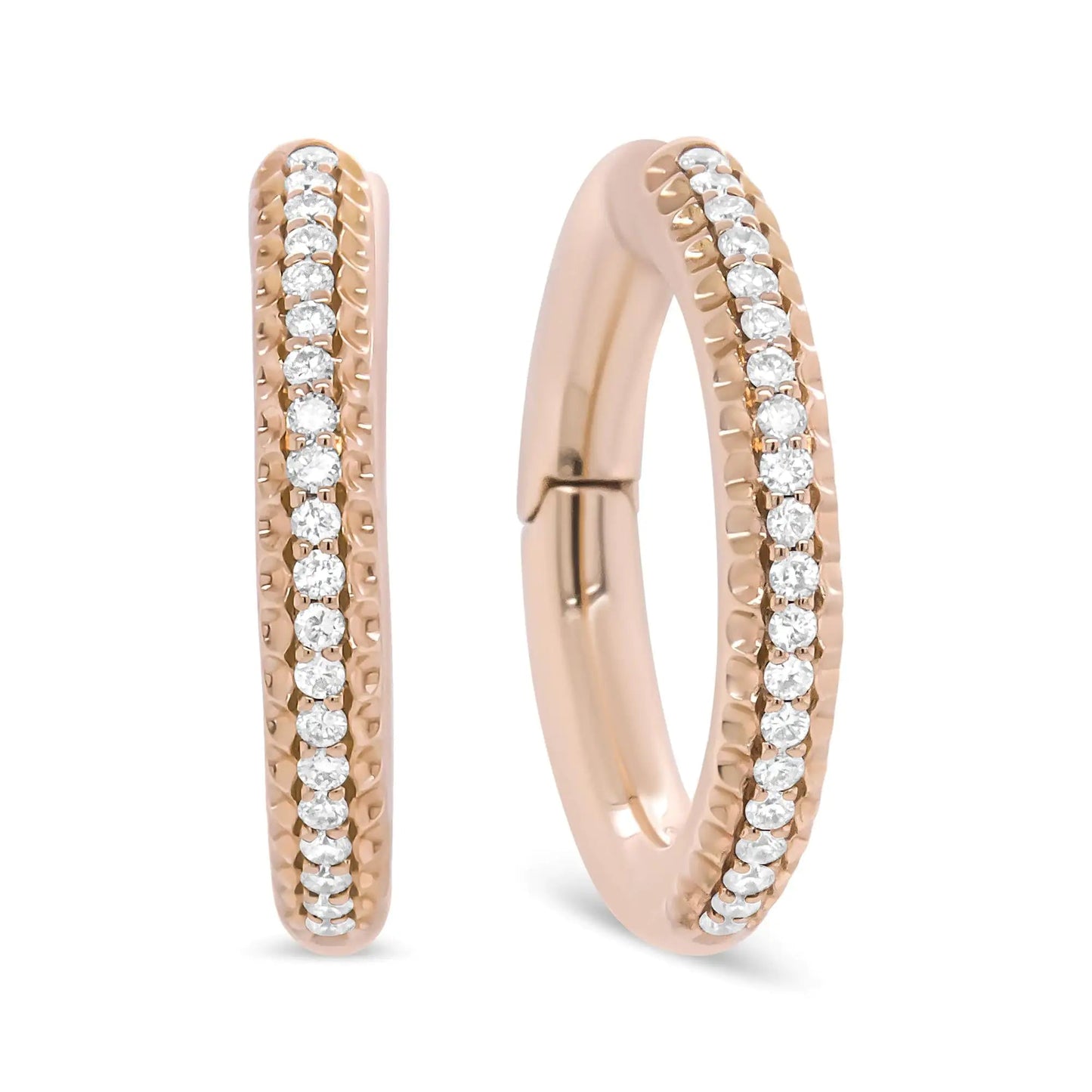 18K Rose Gold 1/3 Cttw Round Cut Diamond Hoop Earrings (F-G Color, VS1-VS2 Clarity) WEM Support (www.WEM.support)