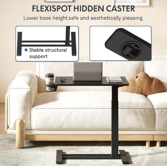 Standing Rolling Desk With Hidden Wheels Side Table Adjustable Height OverBed Table Hospital Desk With Cup Holder WEM Support (www.WEM.support)