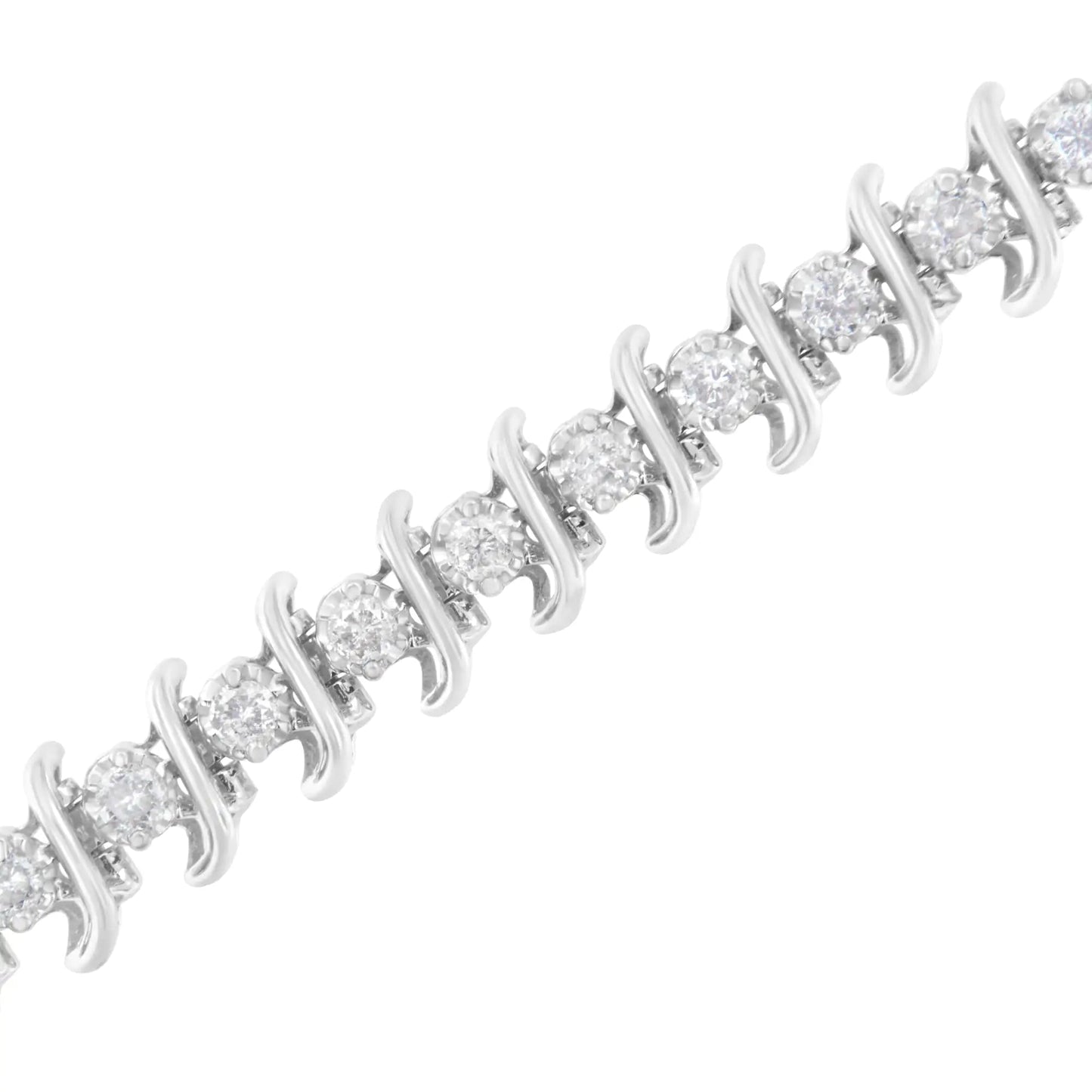 .925 Sterling Silver 3 cttw Diamond "S" Link Bracelet (I-J Clarity, I2-I3 Color) - Size 7.5" WEM Support (www.WEM.support)