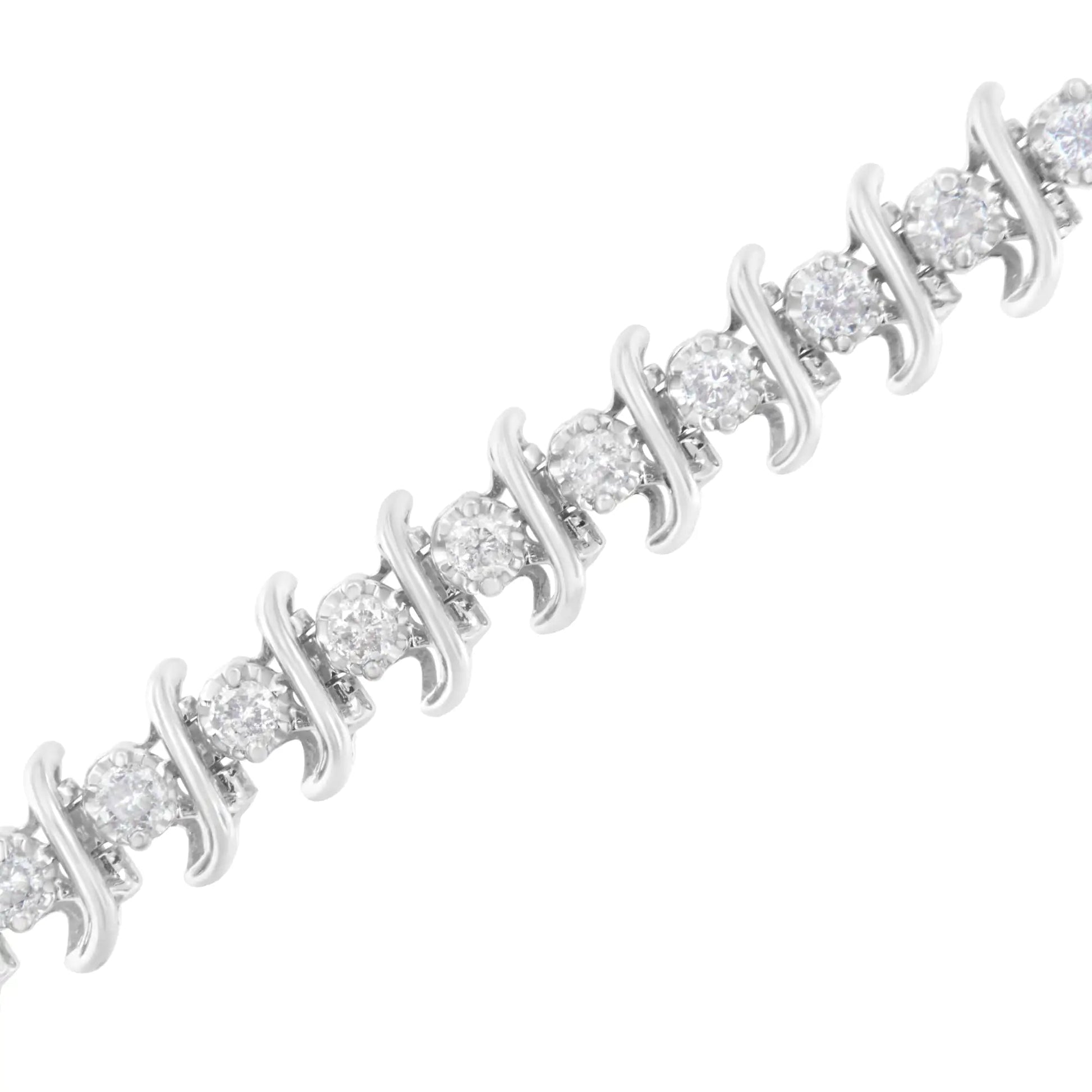 .925 Sterling Silver 3 cttw Diamond "S" Link Bracelet (I-J Clarity, I2-I3 Color) - Size 7.5" WEM Support (www.WEM.support)