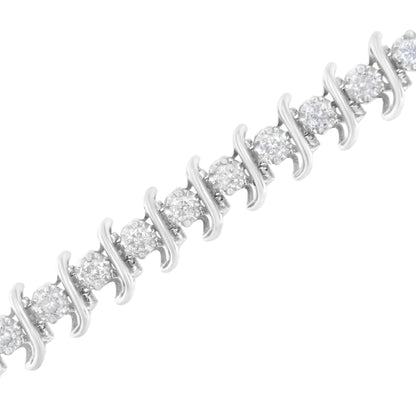 .925 Sterling Silver 3 cttw Diamond "S" Link Bracelet (I-J Clarity, I2-I3 Color) - Size 7.5" WEM Support (www.WEM.support)