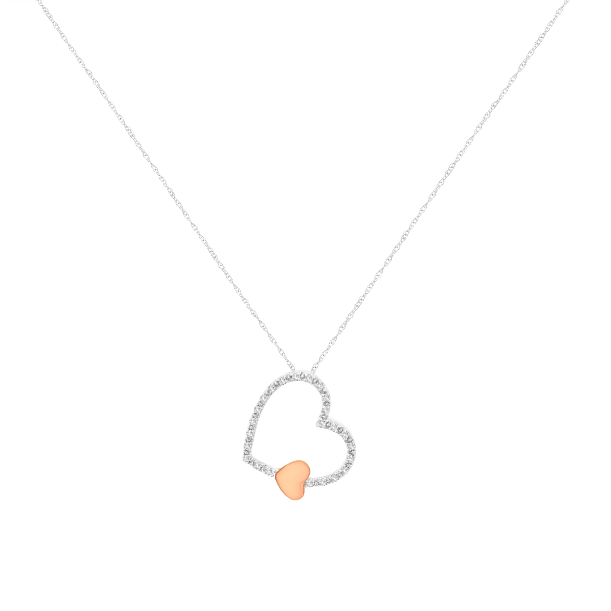 10KT Two Tone Gold 1/6 cttw Diamond Floating Heart Pendant Necklace (K-L, I1-I2) WEM Support (www.WEM.support)