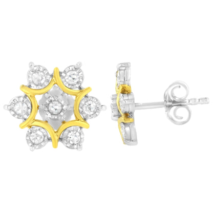 10K Yellow Gold Plated .925 Sterling Silver 1/4 Cttw Miracle Set Round-Cut Diamond Floral Earring (I-J Color, I2-I3 Clarity) WEM Support (www.WEM.support)