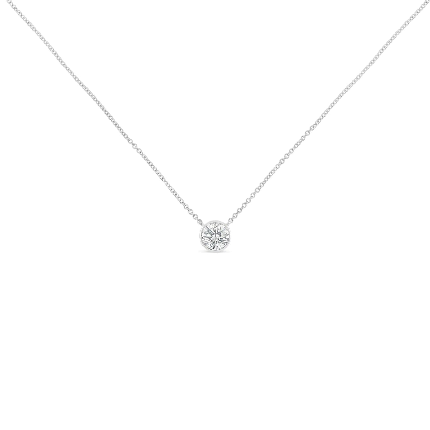 10K White Gold 3/10 Carat Round Brilliant-Cut Diamond Modern Bezel-Set Solitaire 16"-18" Pendant Necklace (H-I Color, SI2-I1 Clarity) WEM Support (www.WEM.support)