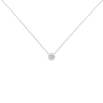 10K White Gold 3/10 Carat Round Brilliant-Cut Diamond Modern Bezel-Set Solitaire 16"-18" Pendant Necklace (H-I Color, SI2-I1 Clarity) WEM Support (www.WEM.support)