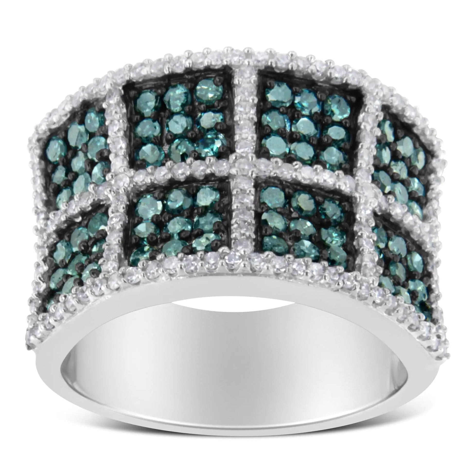 14K White Gold White and Treated Blue Diamond Cocktail Ring (1 1/2 Cttw, H-I Color, I1-I2 Clarity) WEM Support (www.WEM.support)