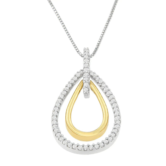 14K Two-Tone Gold Round Cut Diamond Double Burst Pendant Necklace (1/4 cttw, H-I Color, SI2-I1 Clarity) WEM Support (www.WEM.support)