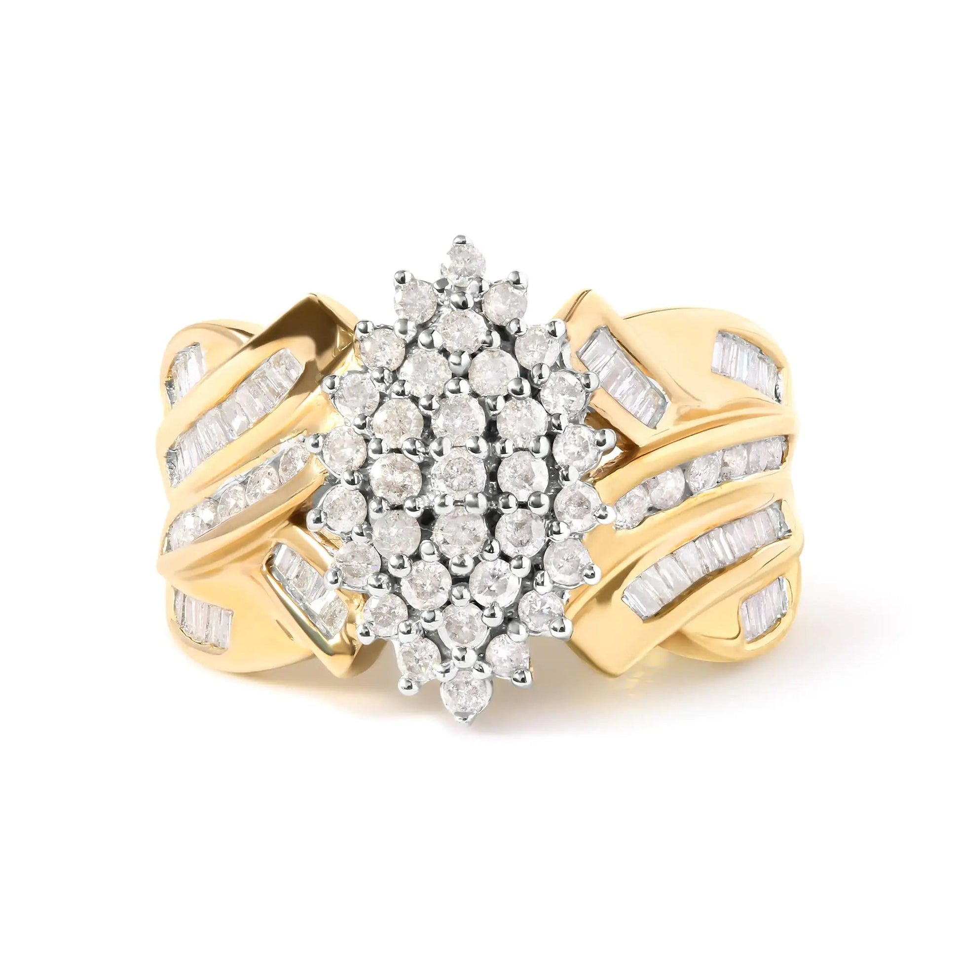 10K Yellow Gold 1 Cttw Diamond Pear Shaped Cluster  Cluster Cocktail Ring (H-I Color, I2-I3 Clarity) WEM Support (www.WEM.support)