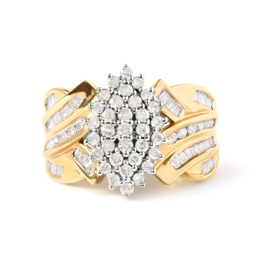 10K Yellow Gold 1 Cttw Diamond Pear Shaped Cluster  Cluster Cocktail Ring (H-I Color, I2-I3 Clarity) WEM Support (www.WEM.support)