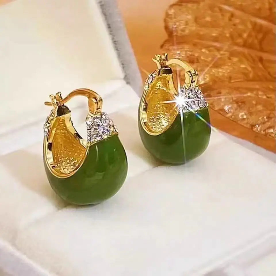 Tall And Elegant High Sense Red Green Dripping Oil Rhinestone Earrings WEM Support (www.WEM.support)