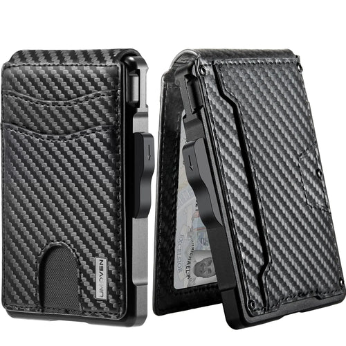 umoven Wallet for Men - with Money Clip Slim Leather Slots Credit Card Holder RFID Blocking Bifold Minimalist Wallet (Money Clip Inside) Carbon Black-01 My Store