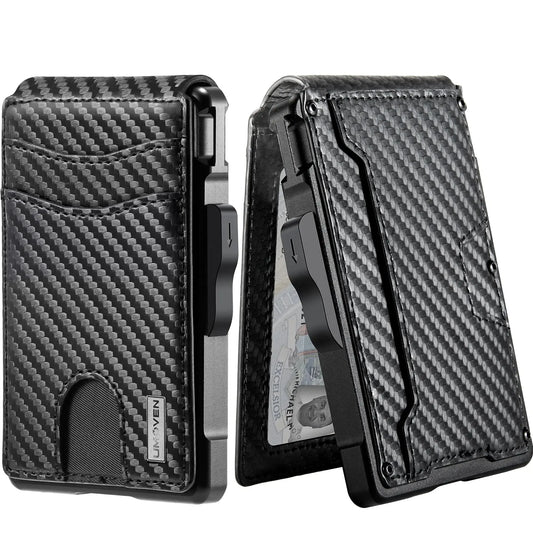 umoven Wallet for Men - with Money Clip Slim Leather Slots Credit Card Holder RFID Blocking Bifold Minimalist Wallet (Money Clip Inside) Carbon Black-01 My Store