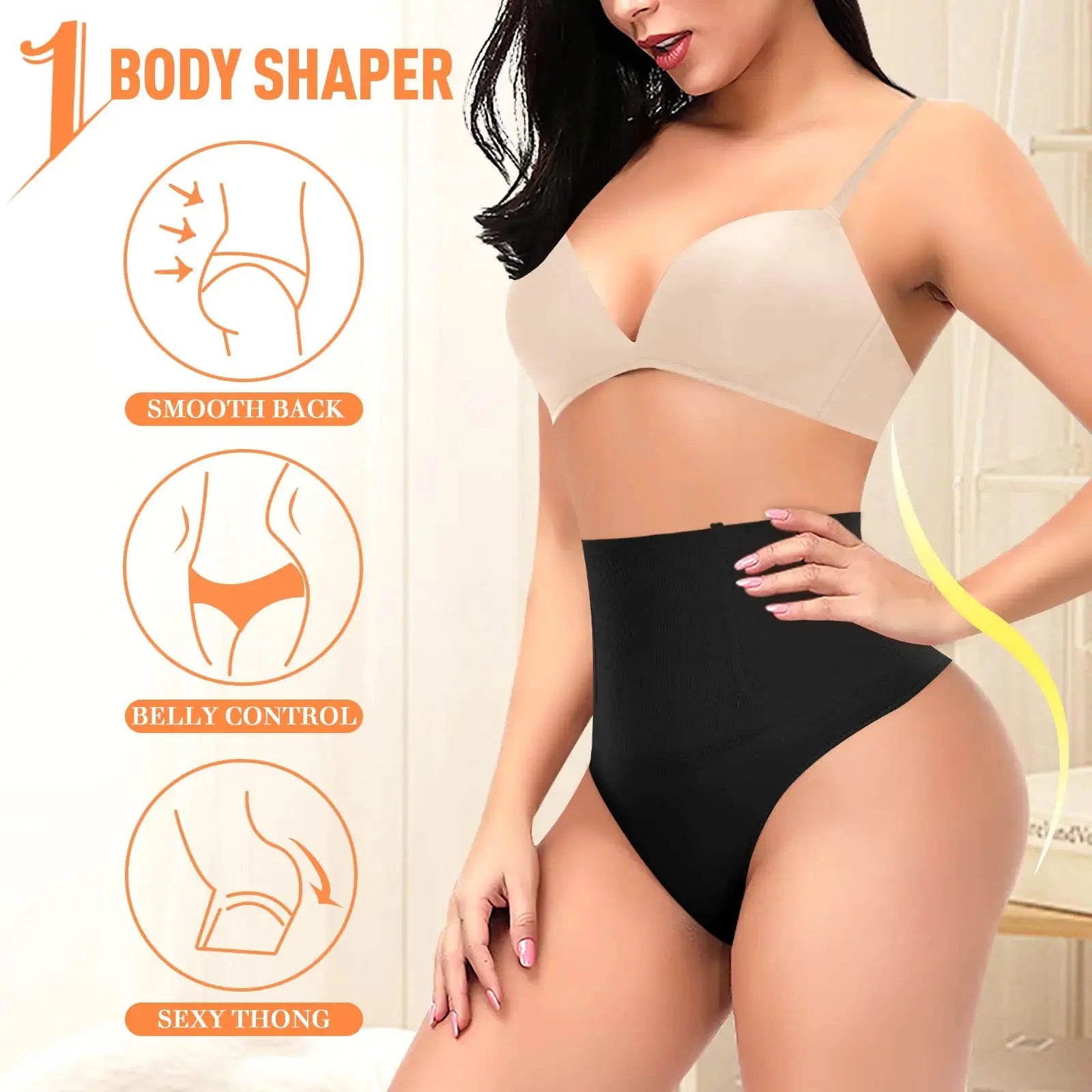 Tummy Control Thong Shapewear for Women High Waist Shaping Underwear Seamless Body Shaper Panties Girdle A# Black (Mid Waisted) XX-Large My Store