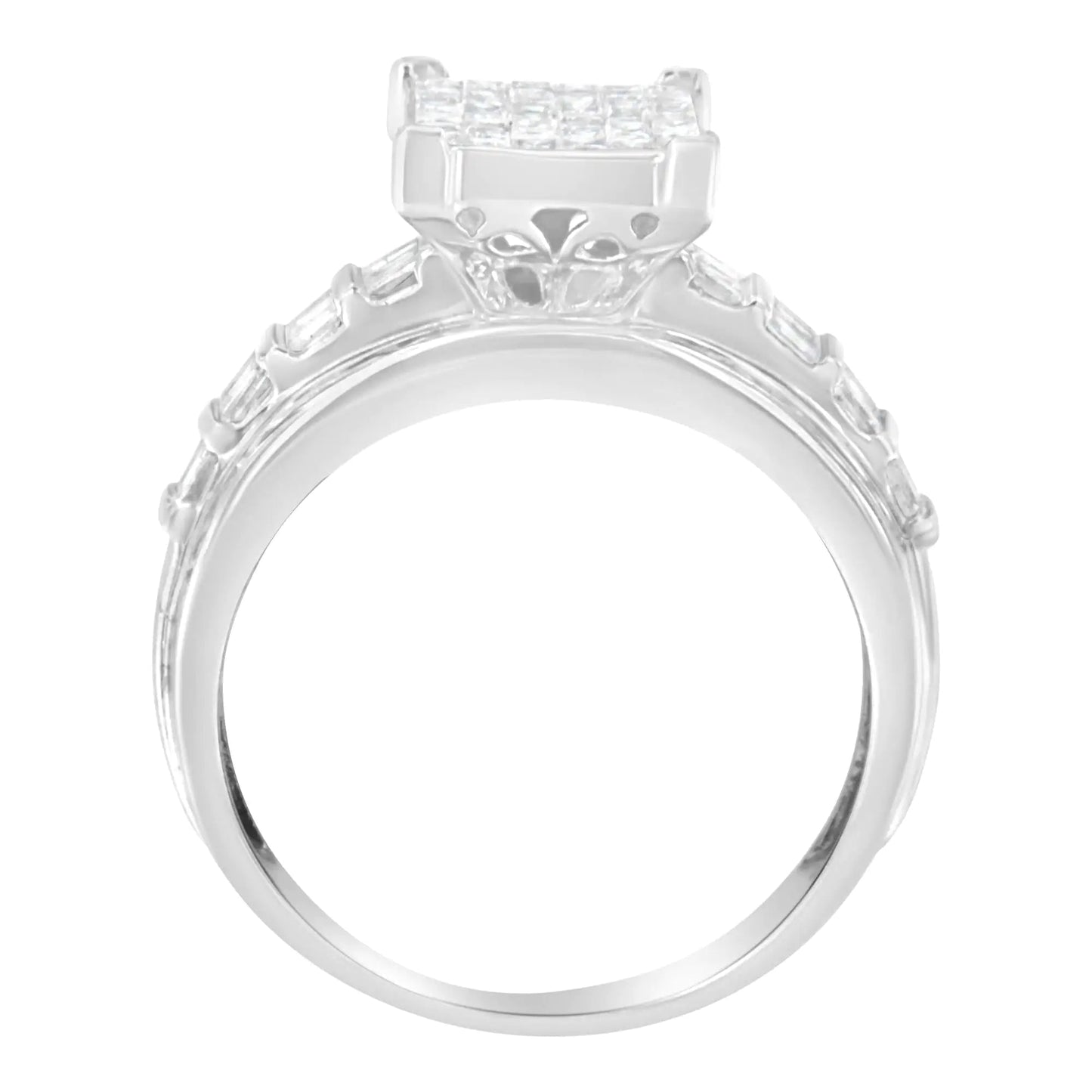 14K White Gold 2.0 Cttw Mixed-Cut Diamond Rectangle Invisible-Set Composite Cluster Ring with Bar- and Channel-Set Band (H-I Color, SI2-I1 Clarity) WEM Support (www.WEM.support)