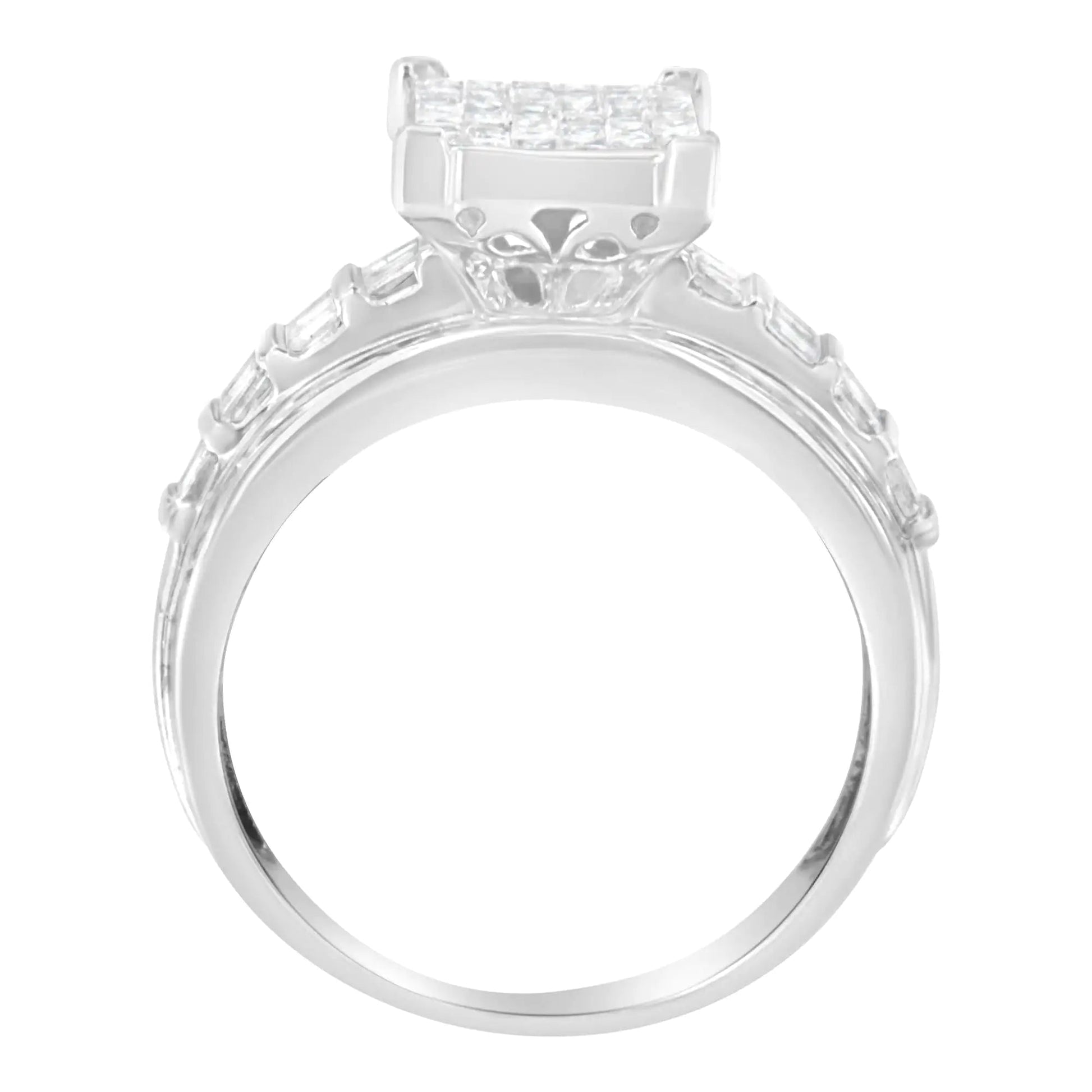 14K White Gold 2.0 Cttw Mixed-Cut Diamond Rectangle Invisible-Set Composite Cluster Ring with Bar- and Channel-Set Band (H-I Color, SI2-I1 Clarity) WEM Support (www.WEM.support)