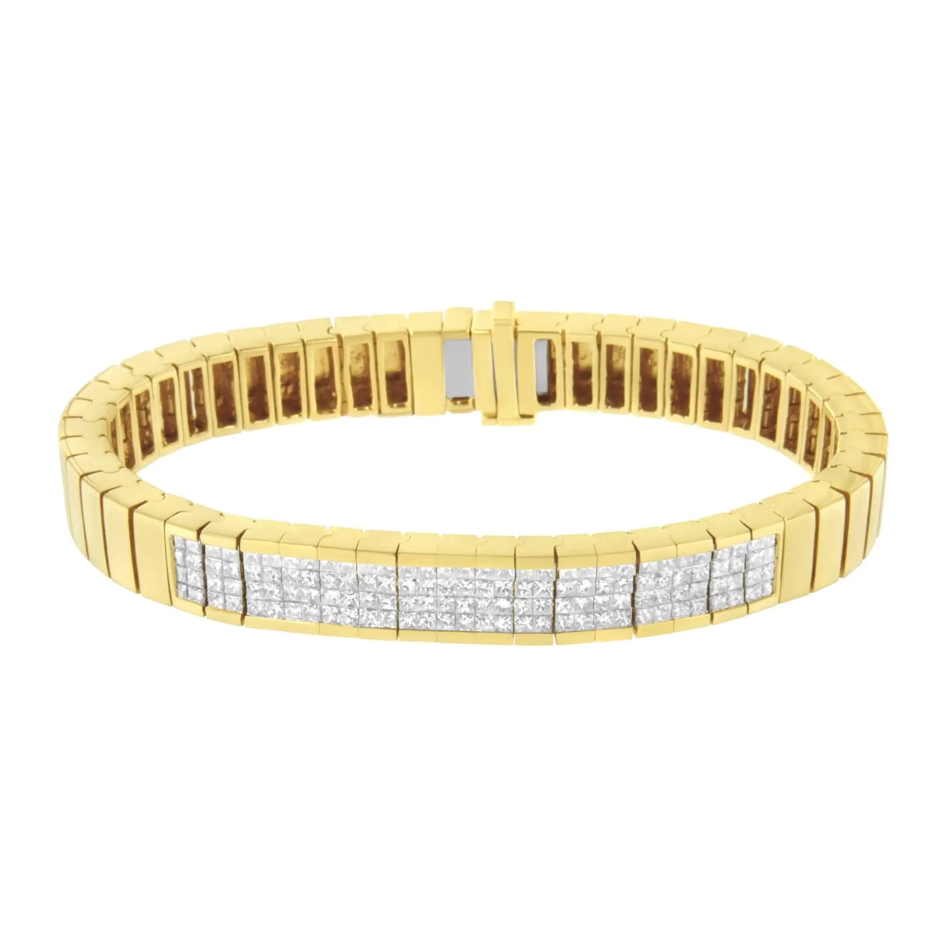 14K Yellow Gold 3 5/8 cttw Invisible Set Princess-Cut Diamond ID Tennis Bracelet (I-J Color, SI1-SI2 Clarity) - Size 7" WEM Support (www.WEM.support)