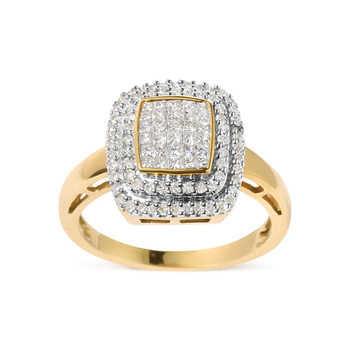 10K Yellow Gold 1/2 cttw Round and Princess Diamond Composite Head and Halo Ring (H-I Color, SI1-SI2 Clarity) WEM Support (www.WEM.support)