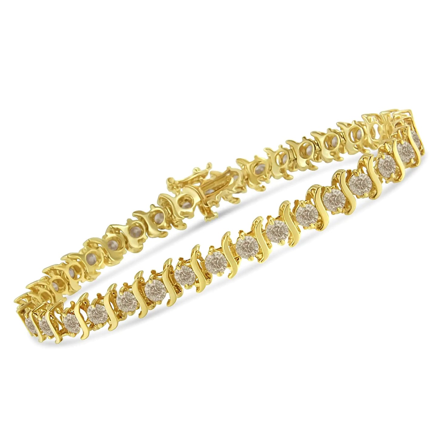 10K Yellow Gold Plated .925 Sterling Silver 7.0 cttw 2-Prong Set Round Brilliant Cut Diamond "S" Link Bracelet (J-K color, I1-I2 clarity) - 7" WEM Support (www.WEM.support)