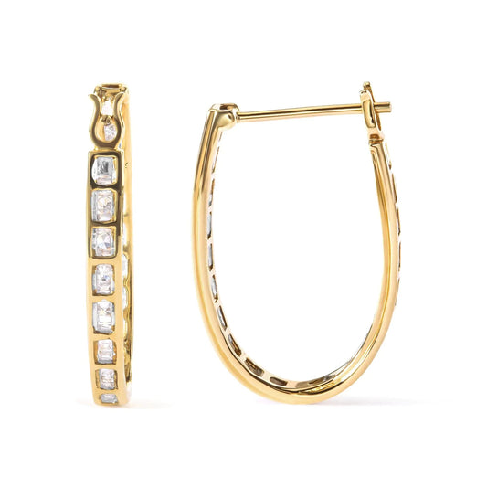 10K Yellow Gold 1.00 Cttw Round and Baguette-Cut Diamond U-Hoop Earrings (H-I Color, SI2-I1 Clarity) WEM Support (www.WEM.support)