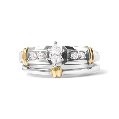14K Yellow and White Gold 1/3 Cttw Marquise Diamond Cocktail Engagement Ring Set (H-I Color, SI1-SI2 Clarity) WEM Support (www.WEM.support)