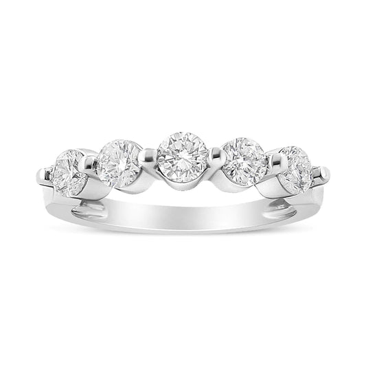 14K White Gold 1.00 Cttw Brilliant Round Cut Diamond 5-Stone Band Ring (H-I Color, SI2-I1 Clarity) WEM Support (www.WEM.support)