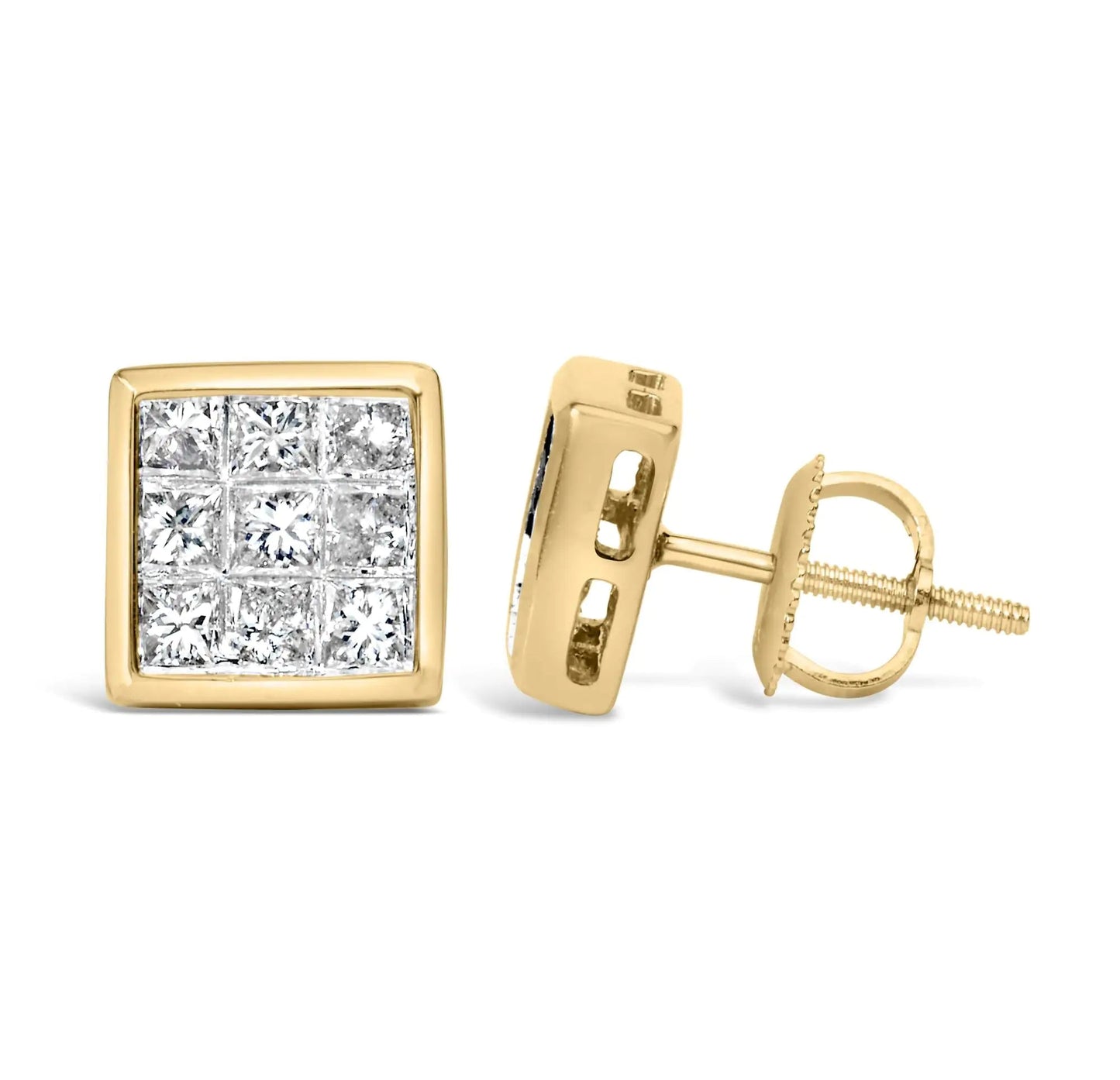 14K Yellow Gold 1.0 Cttw Princess Cut Diamond Composite Stud Earrings with Screw Backs (J-K Color, SI1-SI2 Clarity) WEM Support (www.WEM.support)