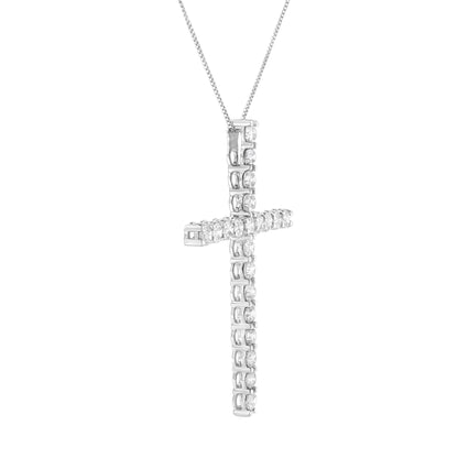 .925 Sterling Silver 4.0 Cttw Diamond 2-1/4" Cross Pendant with Box Chain Necklace (I-J Color, I1-I2 Clarity) - 18" WEM Support (www.WEM.support)