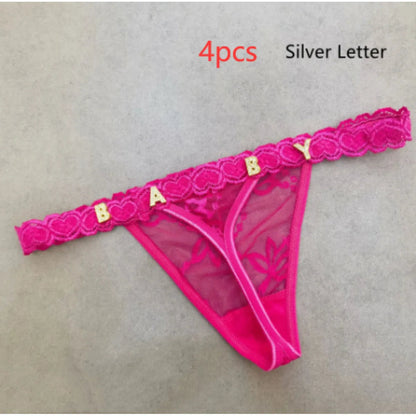 Women's Lace Transparent Rhinestone Letter Shorts WEM Support (www.WEM.support)